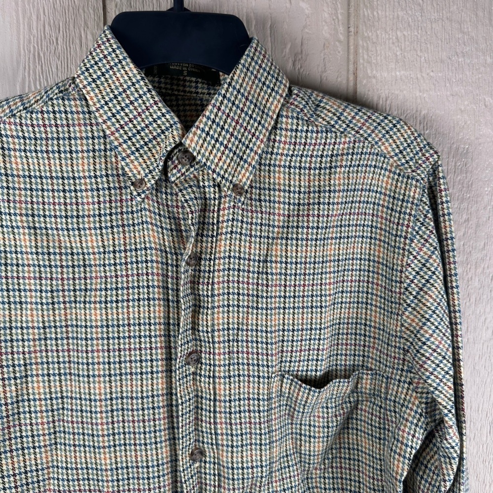 Orvis Button Down Shirt Mens Size Small Multicolor Houndstooth Cotton Wool Blend